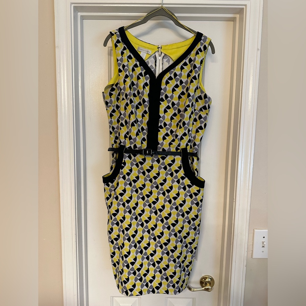 Midi sheath dress with pockets; belt included at no addt’l cost